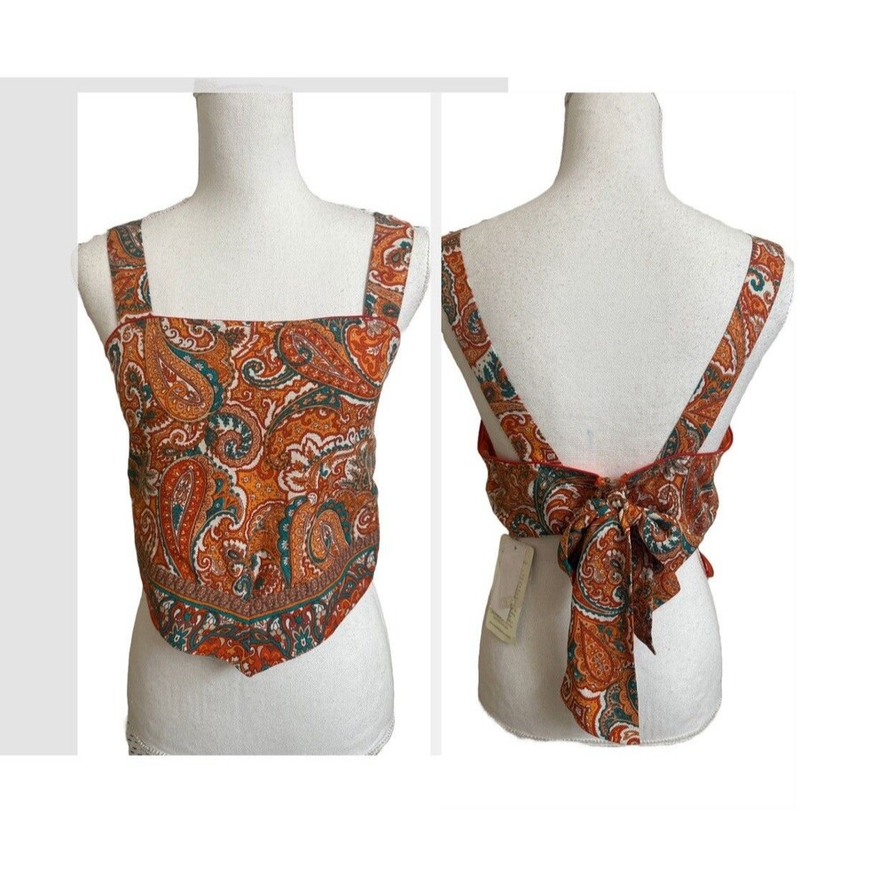 NWT Band of The Free Women's M Adella Orange Paisley Handkerchief Crop Top NEW